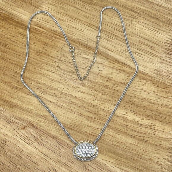 Emma Skye Pave Crystal Necklace Silver Tone Gold Tone Accent Wheat Link Chain 16 - Picture 3 of 13